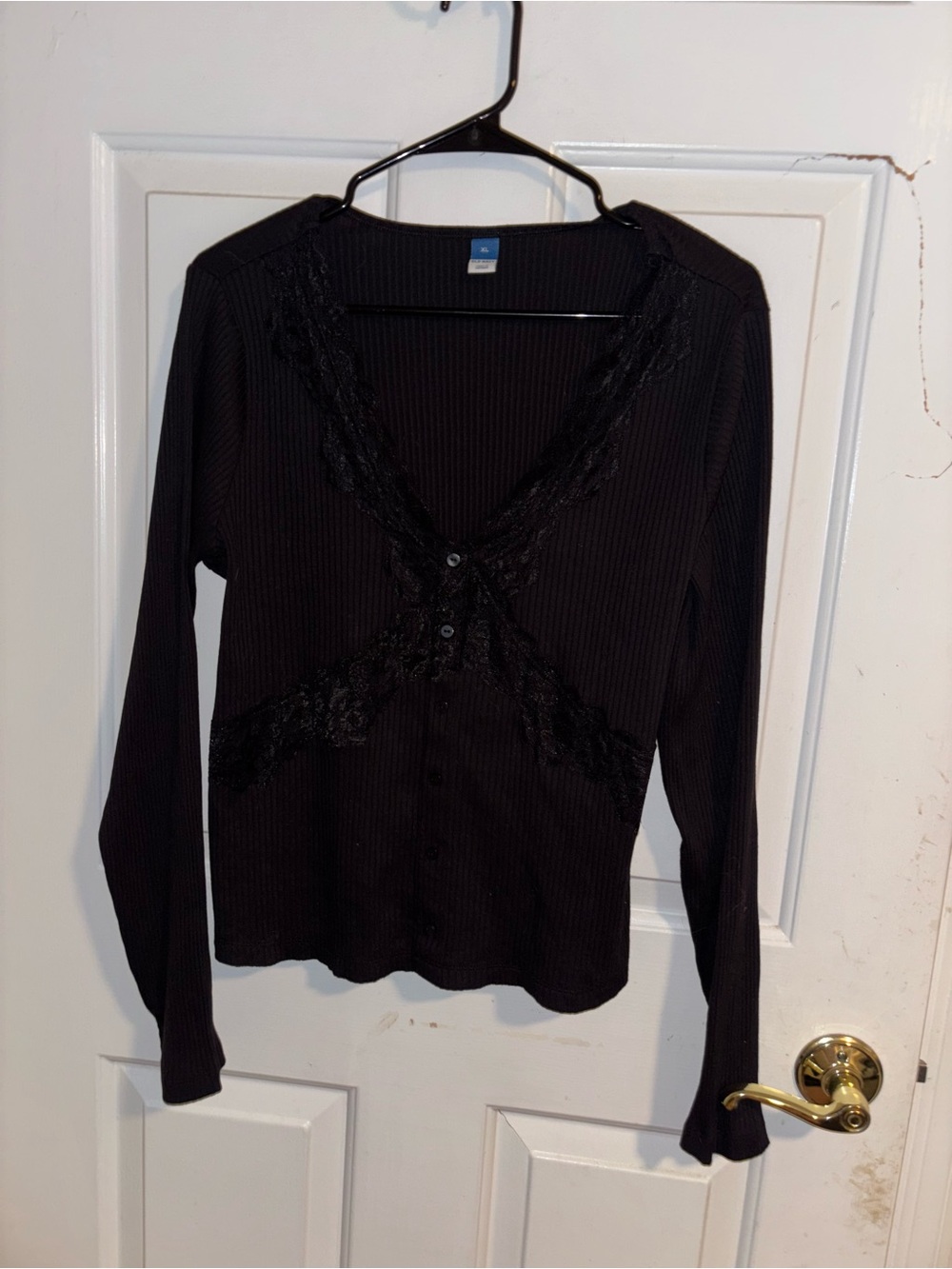 Old Navy Black Lace Accent Long Sleeve Top